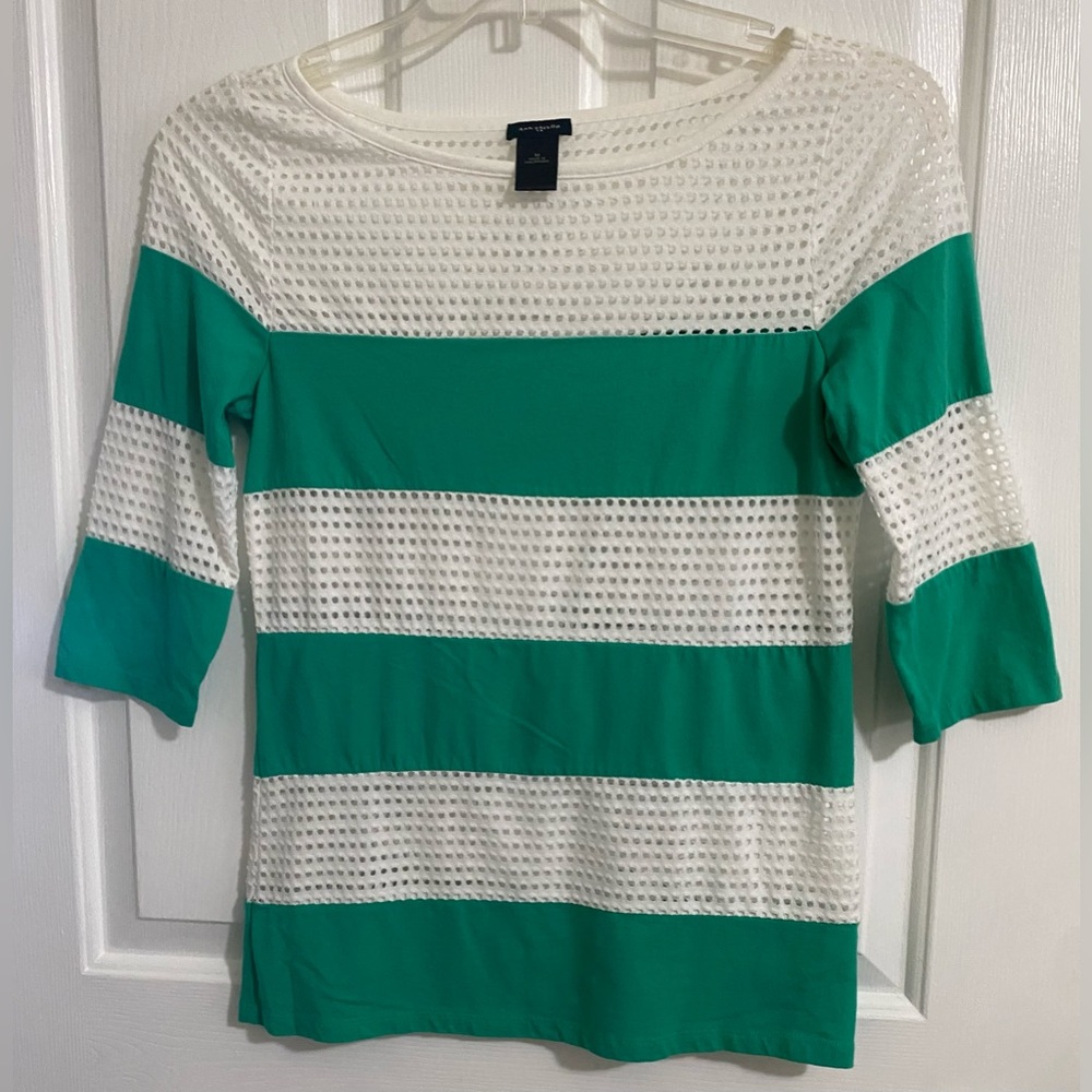 ANN TAYLOR …WOMENS Green and White Striped Top